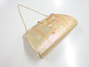 リサイクル　金糸縞に桜模様織り出し和装バッグ